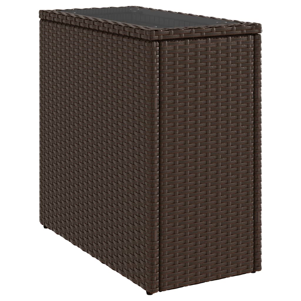 Garden Side Table with Glass Top Brown 58x27.5x55 cm Rattan