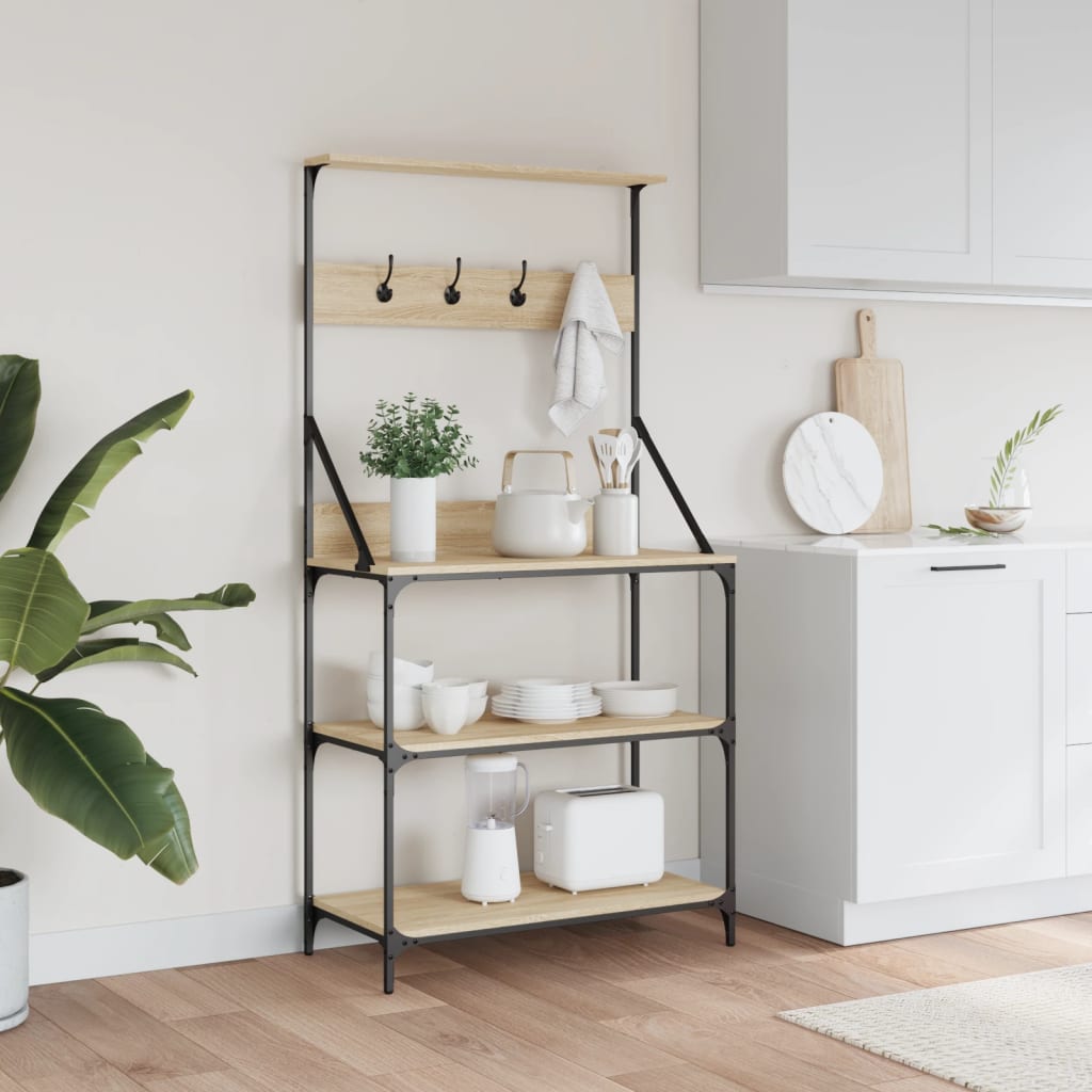 Baker's rack with hooks 4 shelves Sonoma oak wood material