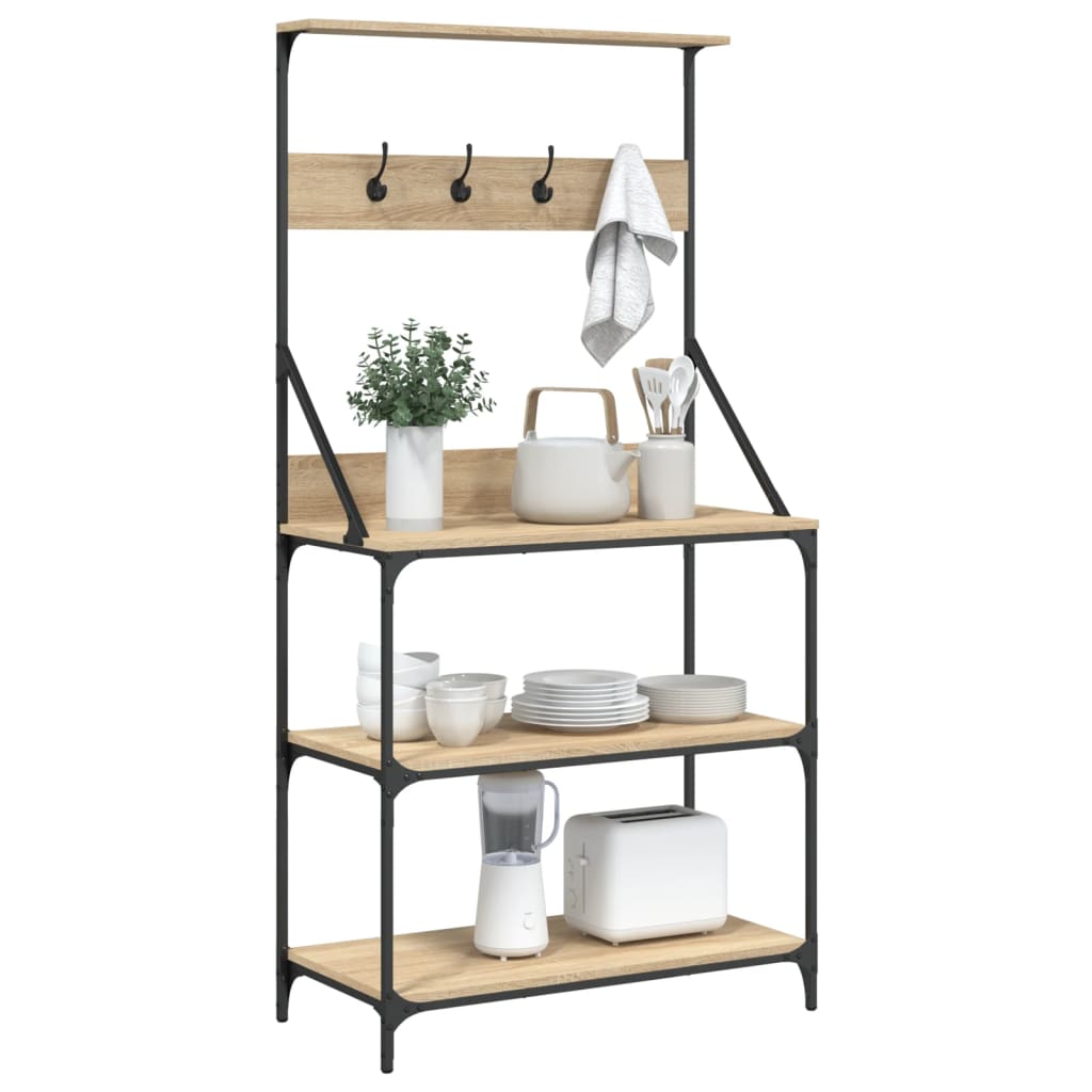 Baker's rack with hooks 4 shelves Sonoma oak wood material