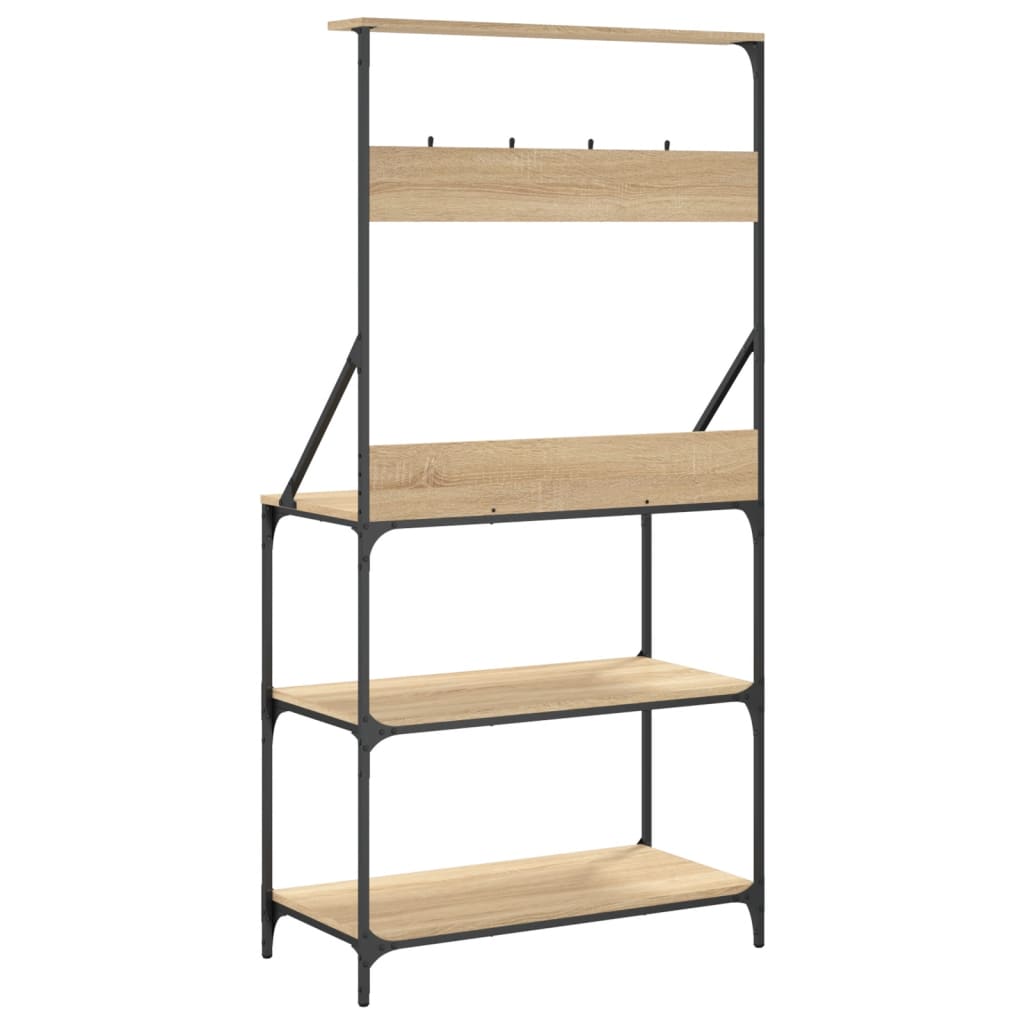 Baker's rack with hooks 4 shelves Sonoma oak wood material