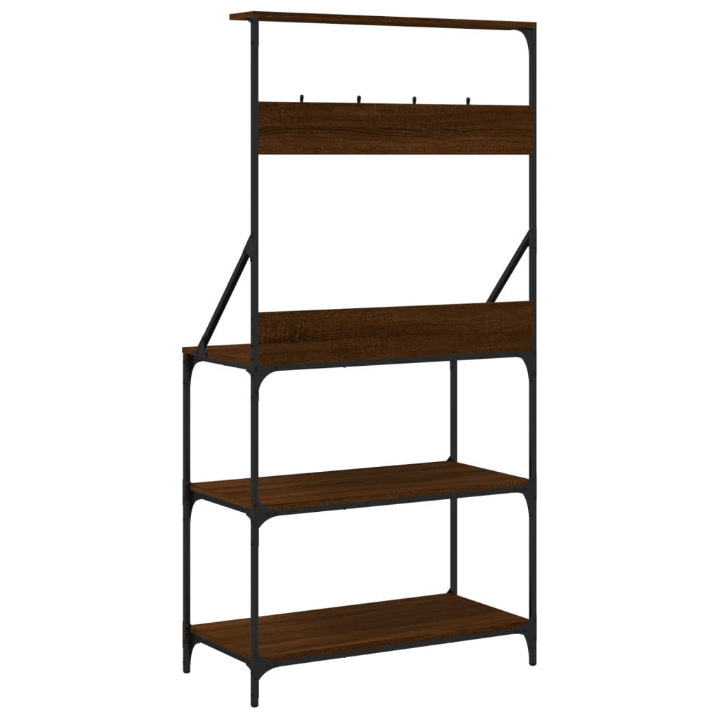 Baker's shelf with hooks 4 shelves brown oak look wood material