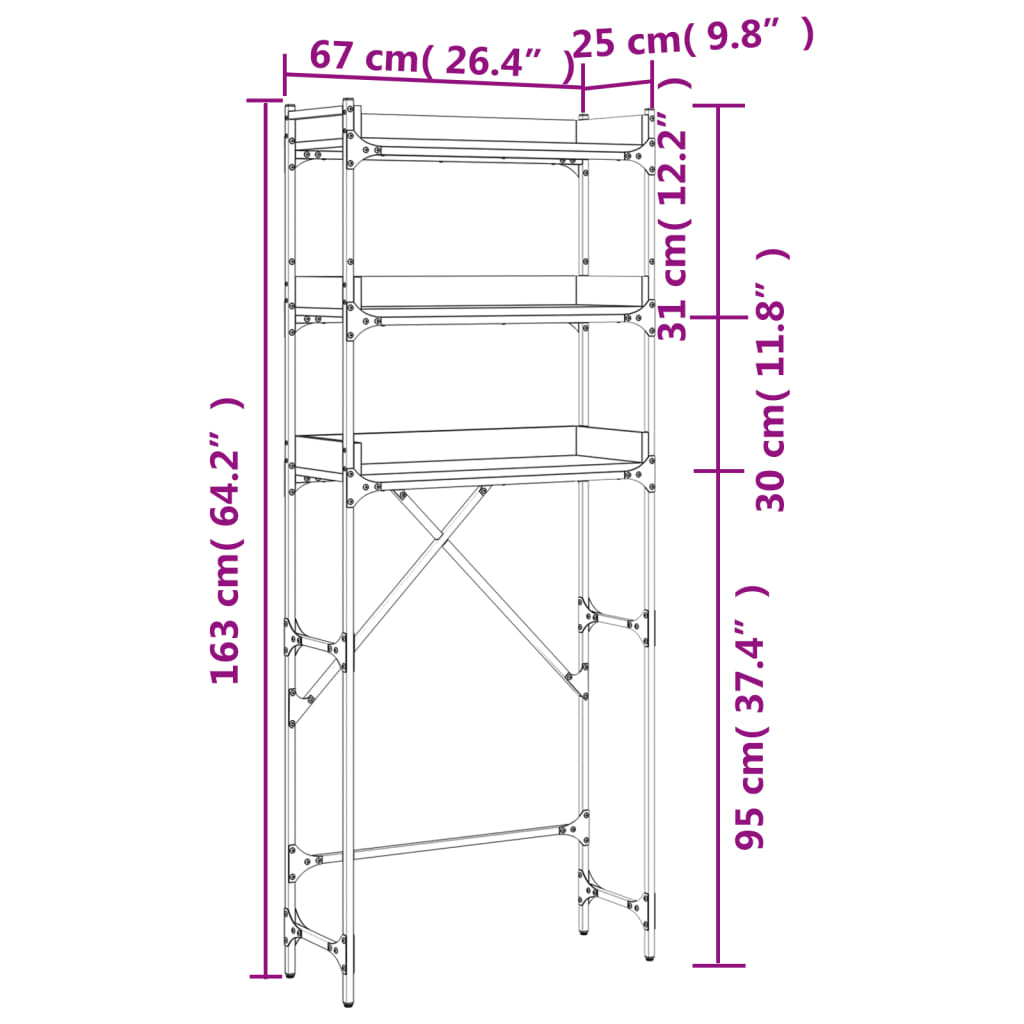 Waschmaschinenregal Braun Eichen-Optik 67x25x163 cm