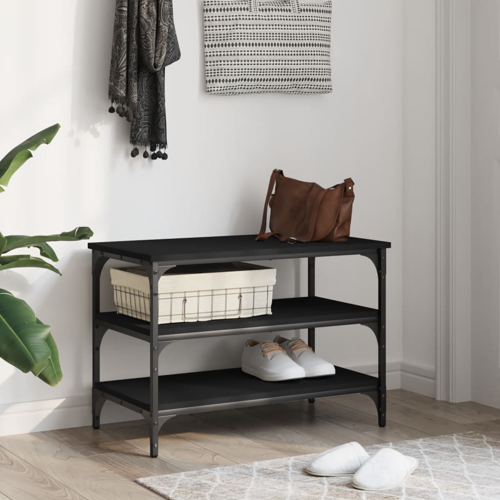 Shoe Bench Black 70x38.5x49 cm Wood Material