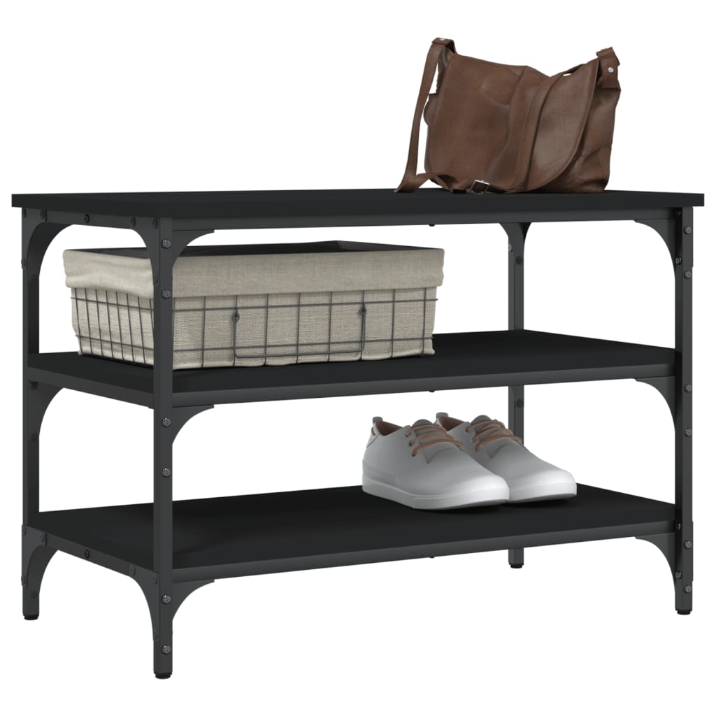 Shoe Bench Black 70x38.5x49 cm Wood Material
