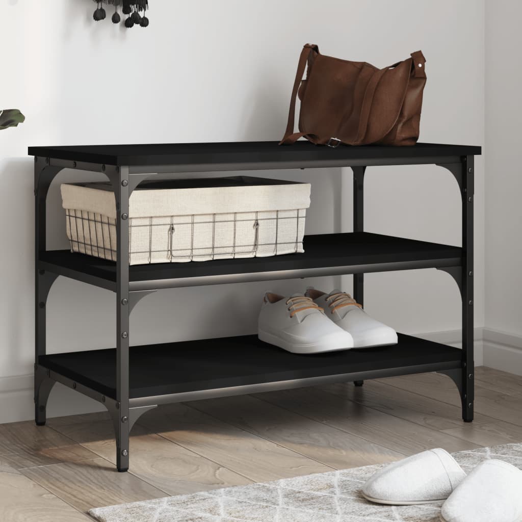 Shoe Bench Black 70x38.5x49 cm Wood Material