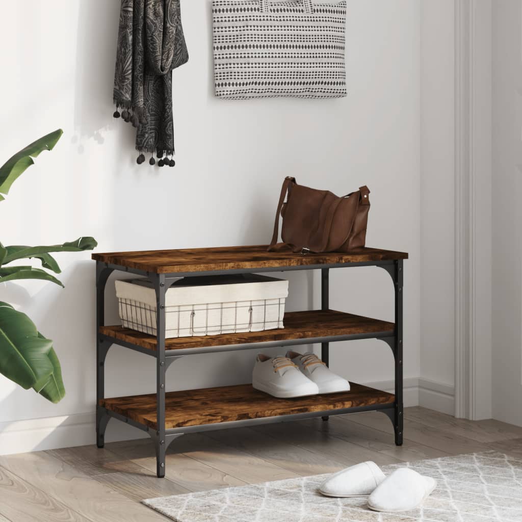 Shoe bench smoked oak 70x38.5x49 cm wood material
