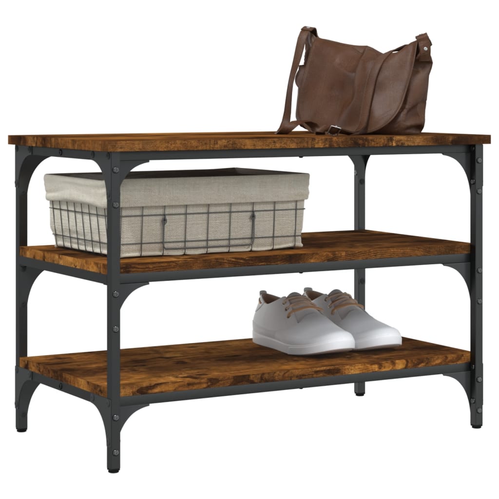 Shoe bench smoked oak 70x38.5x49 cm wood material