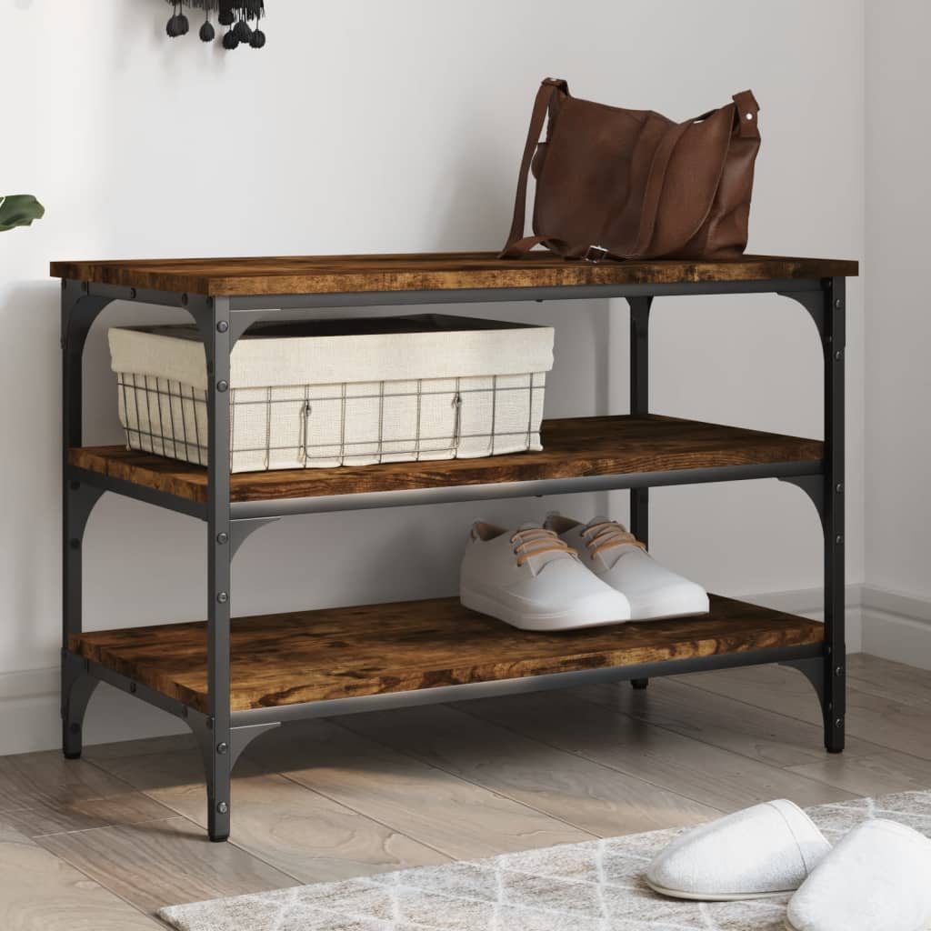 Shoe bench smoked oak 70x38.5x49 cm wood material