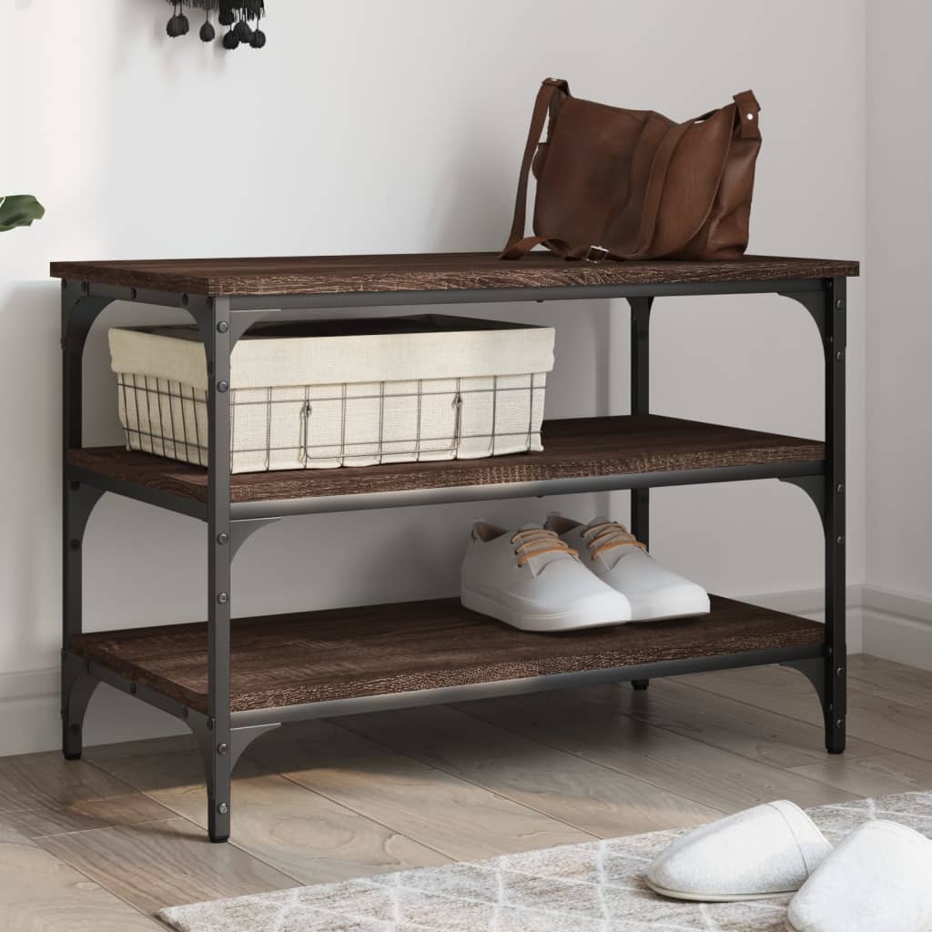 Shoe bench brown oak look 70x38.5x49 cm wood material