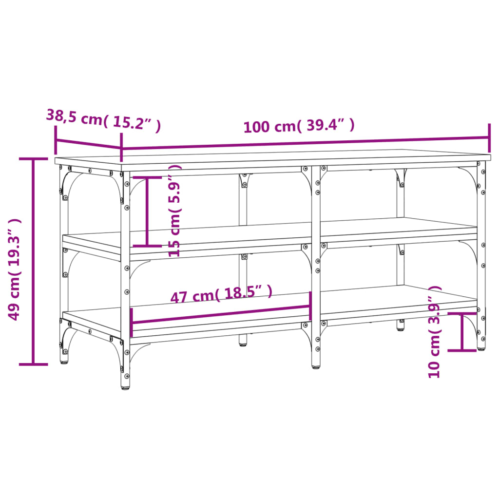 Shoe Bench Black 100x38.5x49cm Wood Material