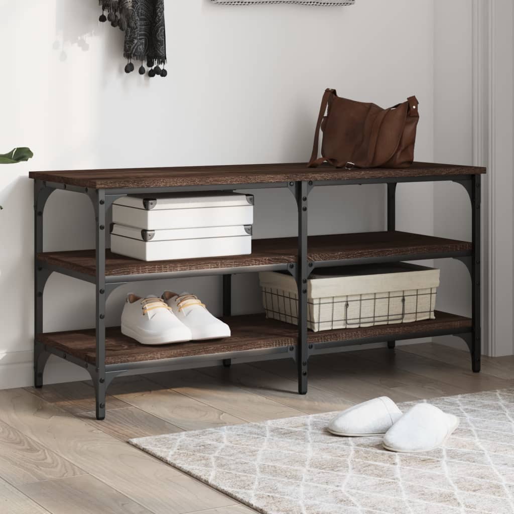 Shoe Bench Brown Oak Look 100x38.5x49 cm Wood Material