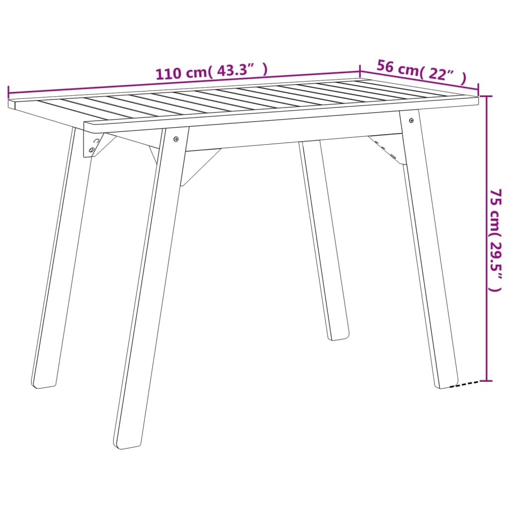 Garden dining table 110x56x75 cm solid acacia wood