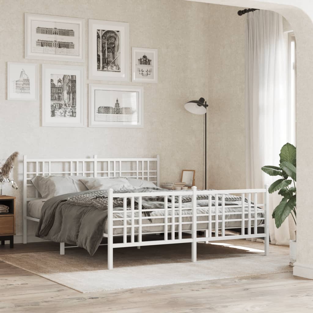 Bed frame with head and footboard metal white 160x200 cm