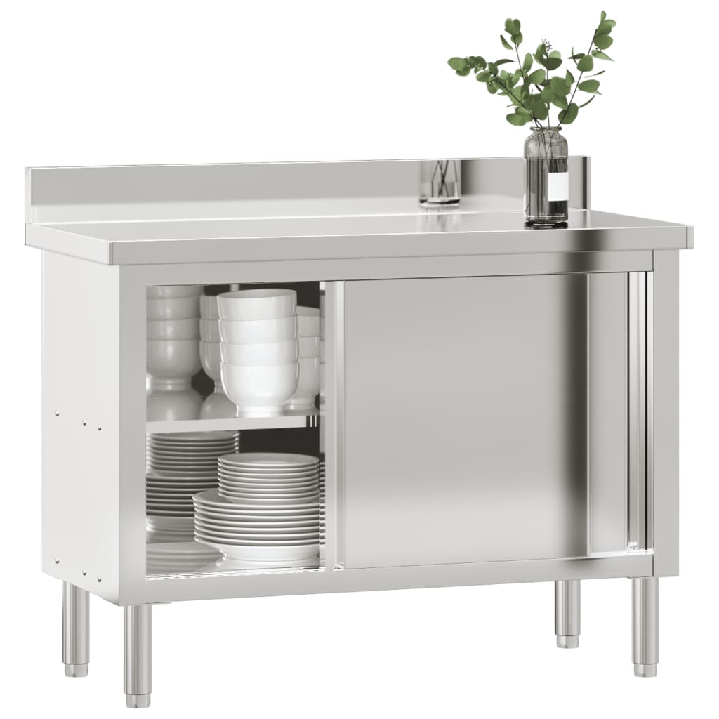 Kitchen work table with sliding doors stainless steel
