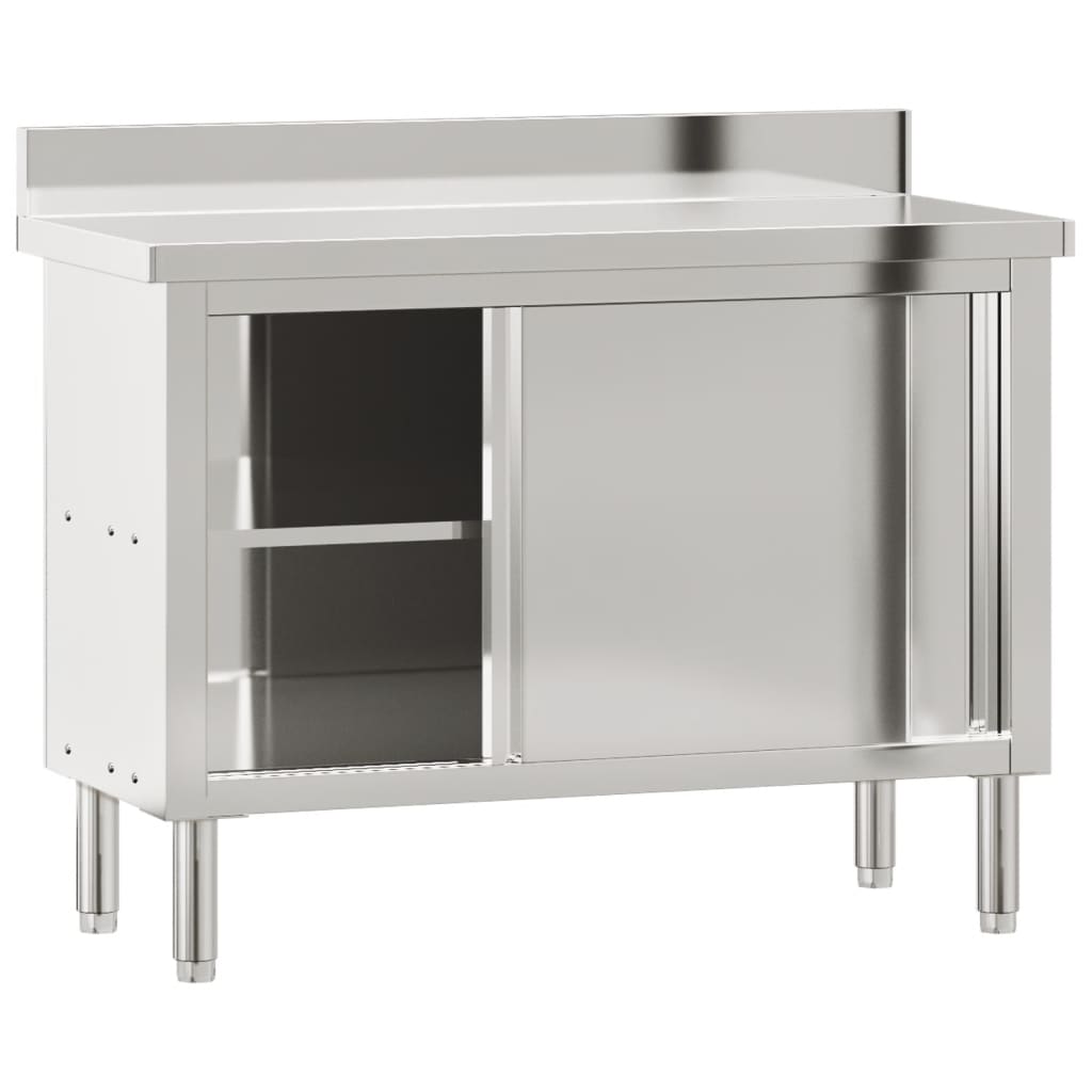 Kitchen work table with sliding doors stainless steel