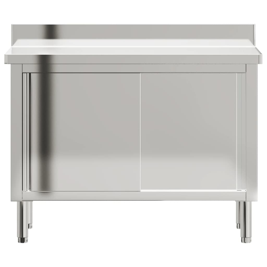 Kitchen work table with sliding doors stainless steel