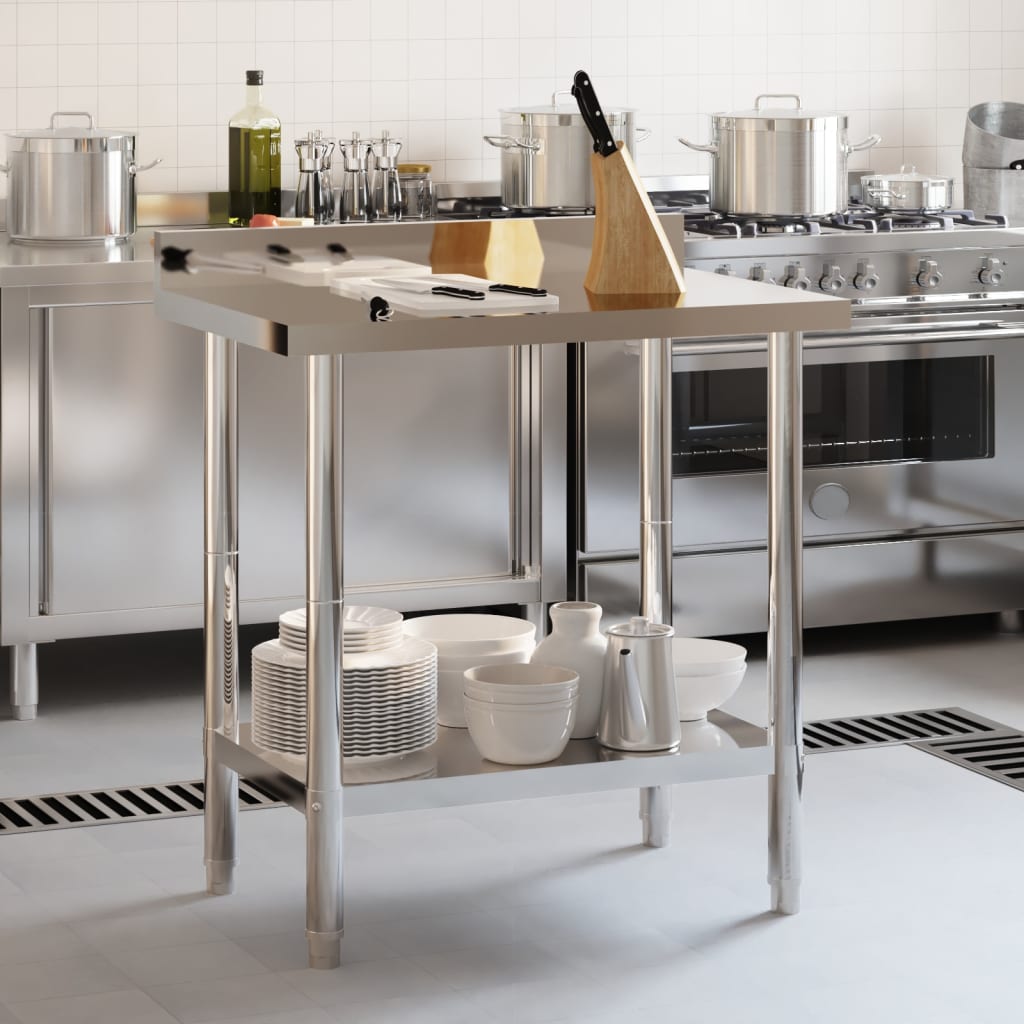 Kitchen work table with upstand 82.5x55x93 cm stainless steel