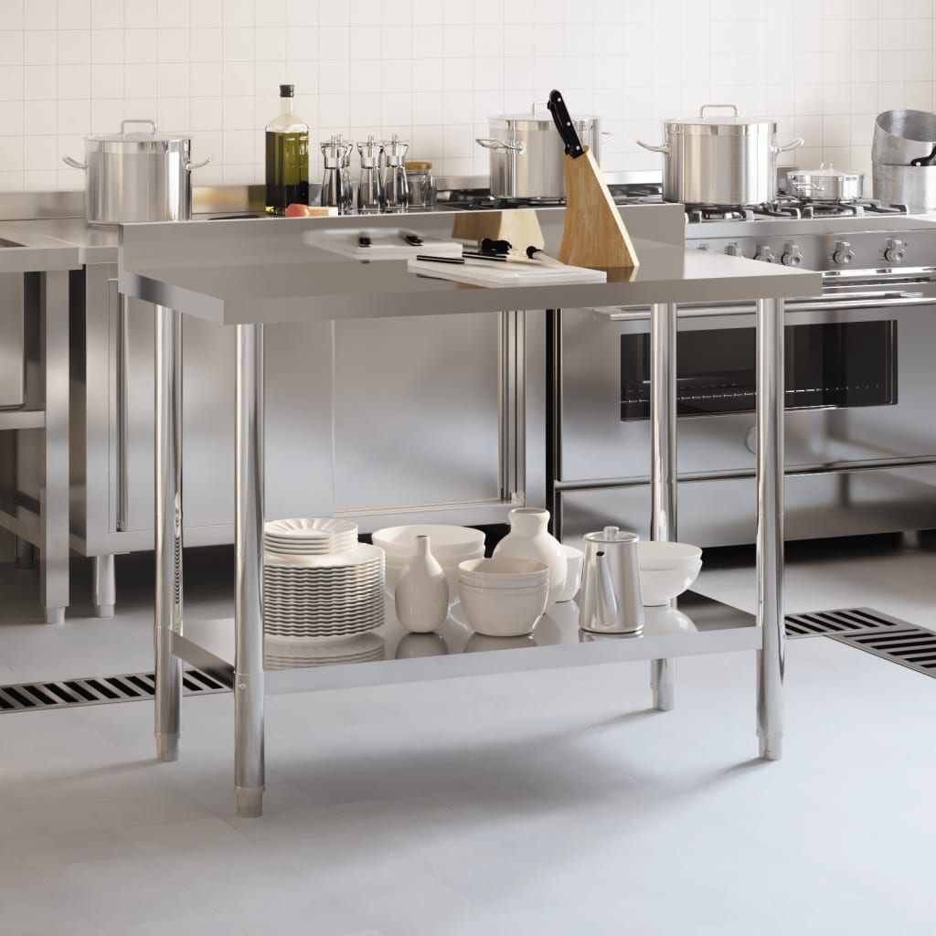 Kitchen work table with upstand 110x55x93 cm stainless steel