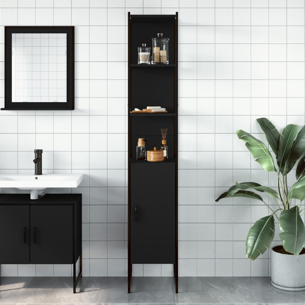 Badschrank Schwarz 33x33x185,5 cm Holzwerkstoff