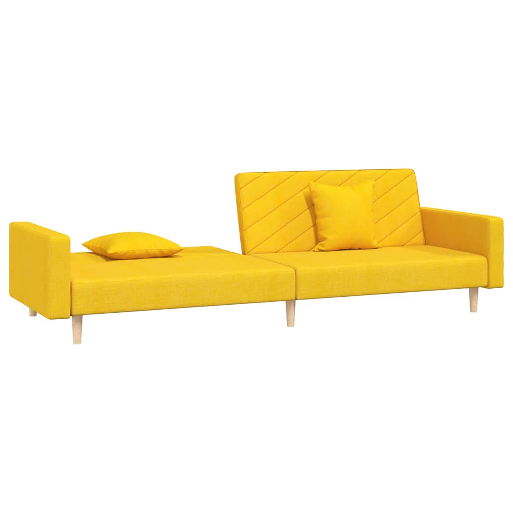 Sofa Bed 2-Seater with 2 Pillows Yellow Fabric