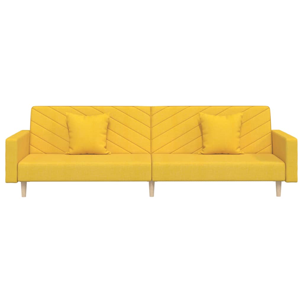 Sofa Bed 2-Seater with 2 Pillows Yellow Fabric