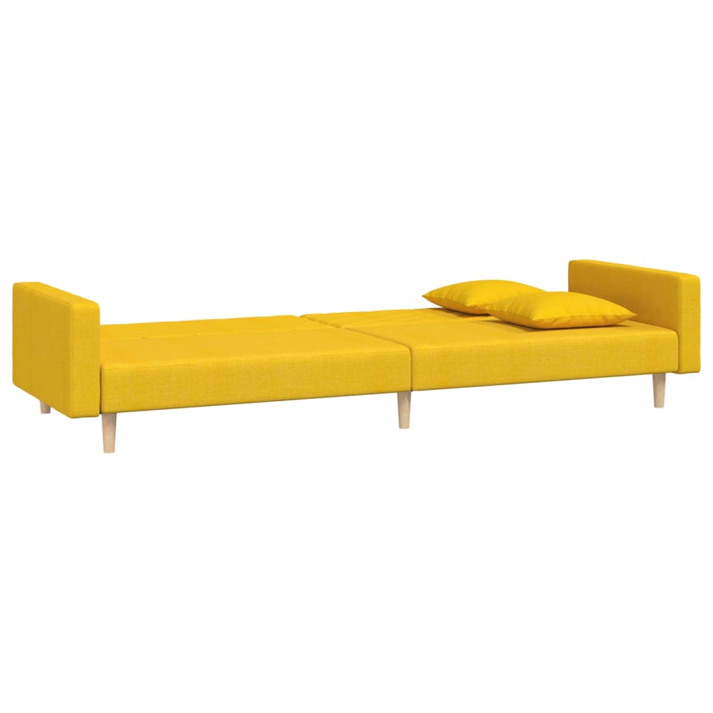Sofa Bed 2-Seater with 2 Pillows Yellow Fabric