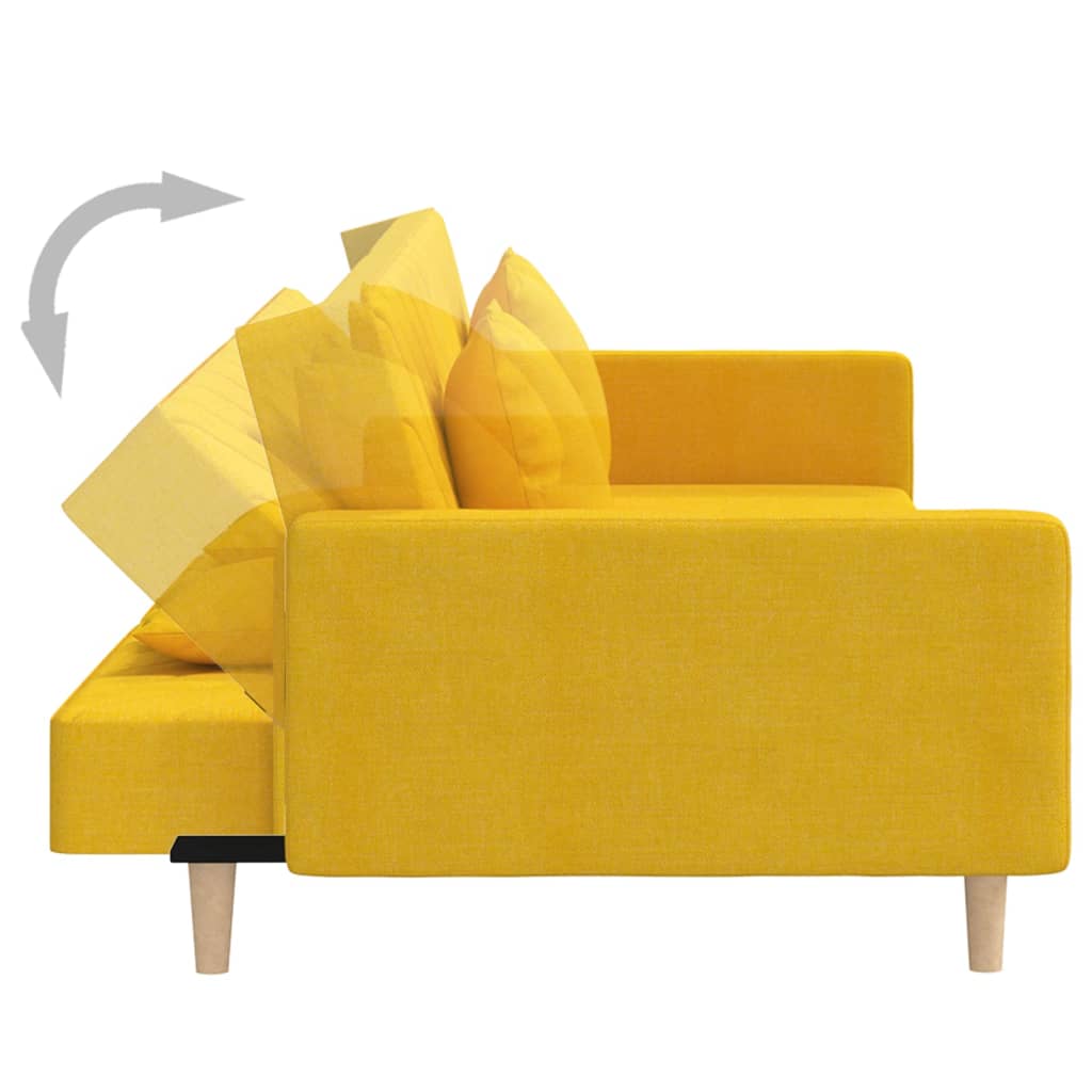 Sofa Bed 2-Seater with 2 Pillows Yellow Fabric