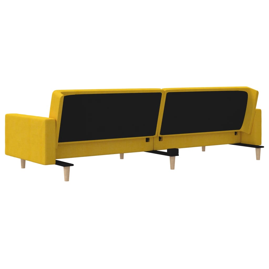 Sofa Bed 2-Seater with 2 Pillows Yellow Fabric