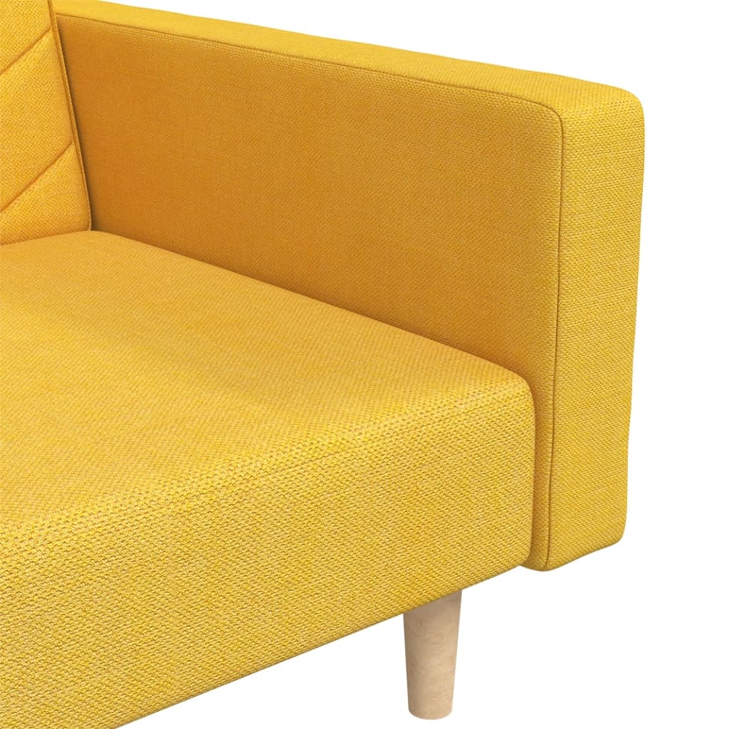 Sofa Bed 2-Seater with 2 Pillows Yellow Fabric