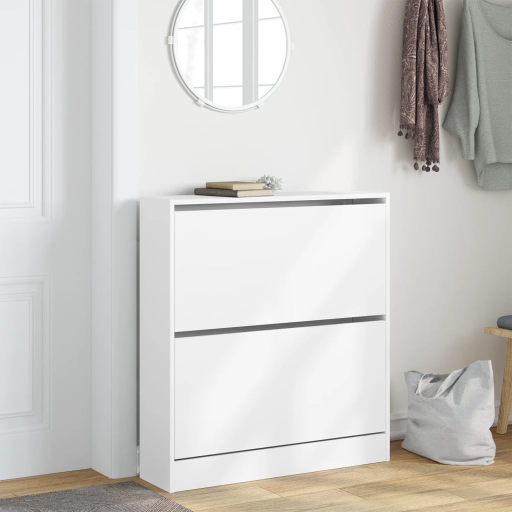 Shoe Cabinet White 80x21x87.5 cm Wood Material