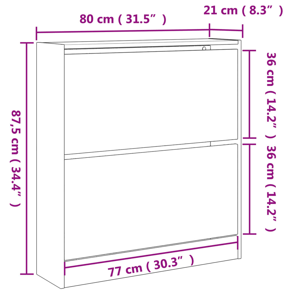 Shoe Cabinet White 80x21x87.5 cm Wood Material