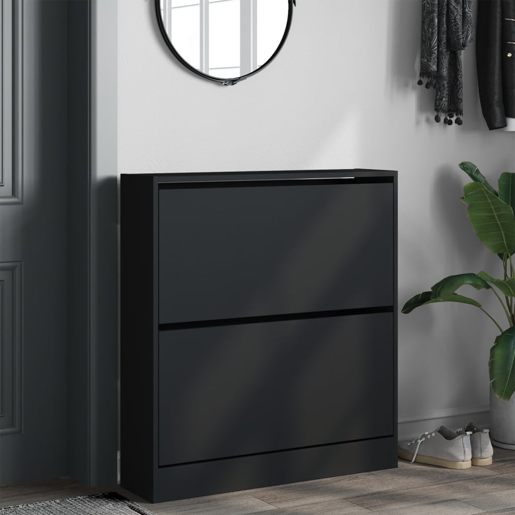 Shoe Cabinet Black 80x21x87.5 cm Wood Material