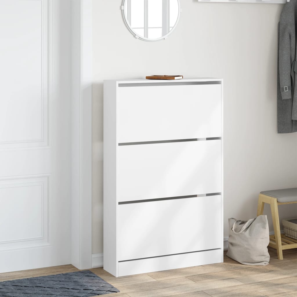 Shoe Cabinet White 80x21x125.5 cm Wood Material