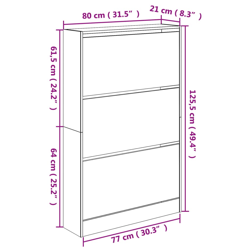 Shoe Cabinet White 80x21x125.5 cm Wood Material