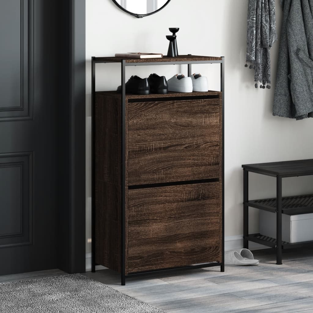 Shoe Cabinet Brown Oak Look 60x34x112 cm Wood Material