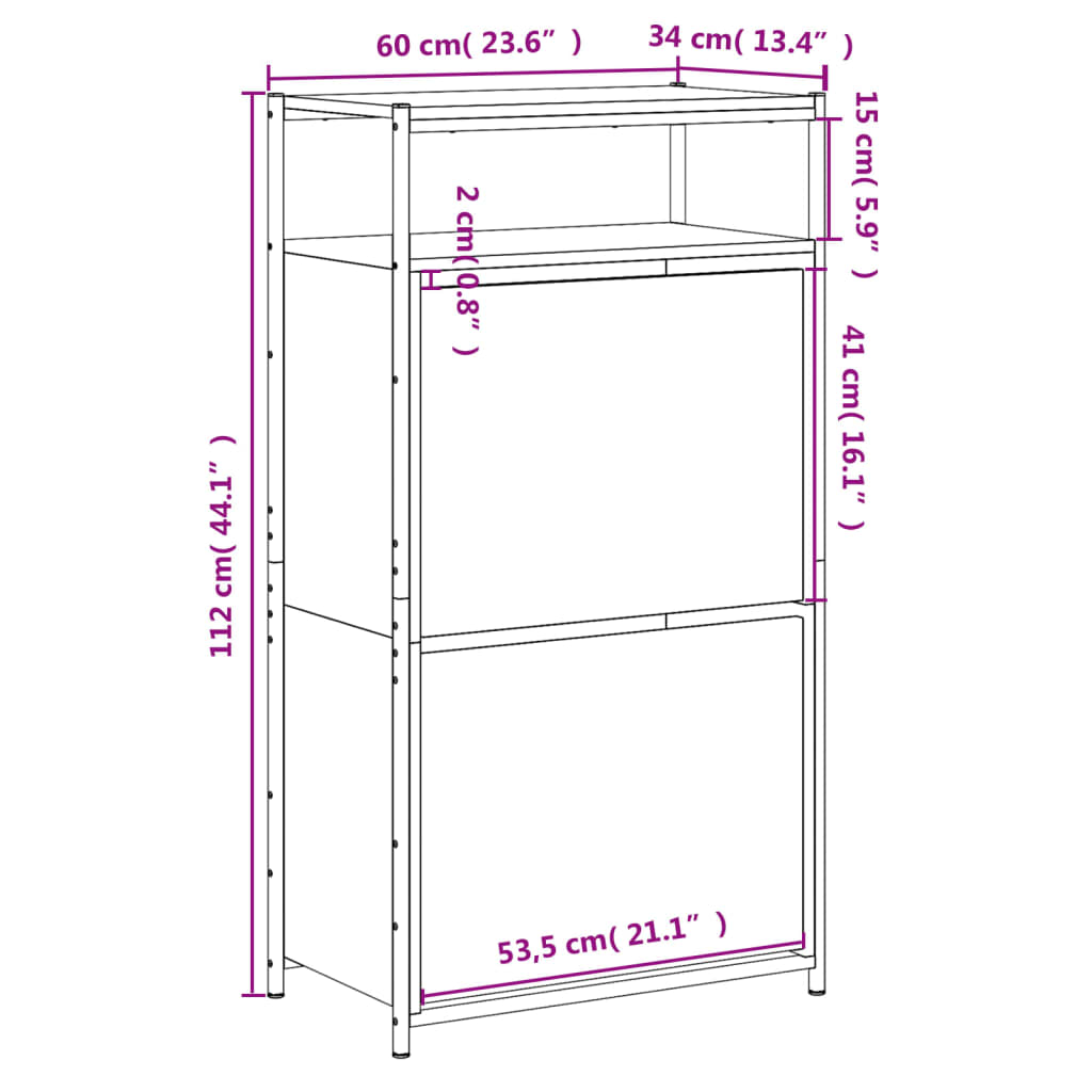 Shoe Cabinet Brown Oak Look 60x34x112 cm Wood Material