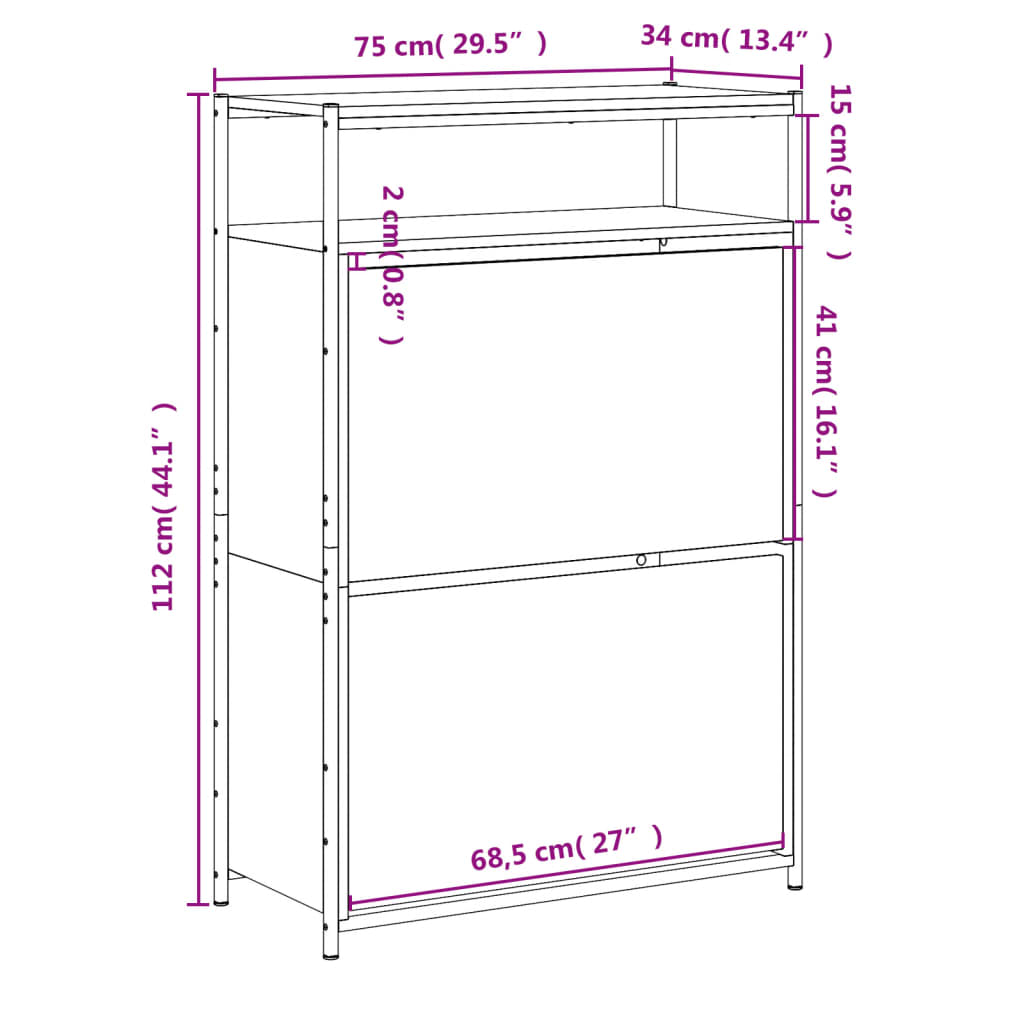 Shoe Cabinet Smoked Oak 75x34x112 cm Wood Material