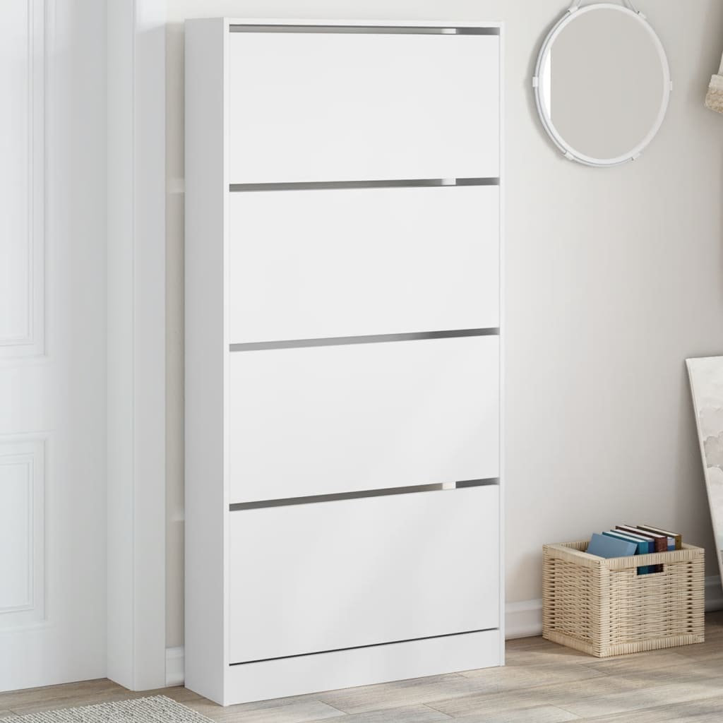 Shoe cabinet with 4 flaps white 80x21x163.5 cm