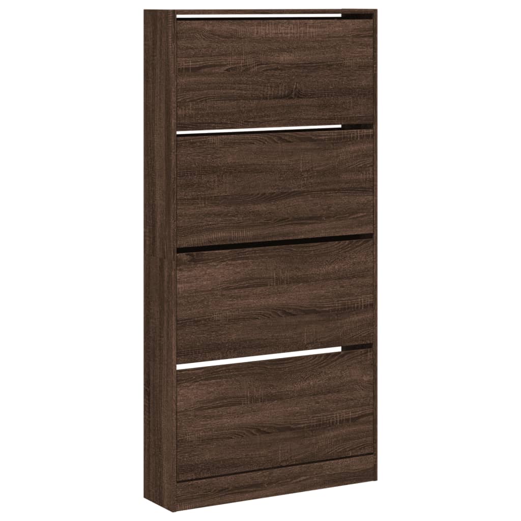 Shoe cabinet with 4 flaps, brown oak look, 80 x 21 x 163.5 cm