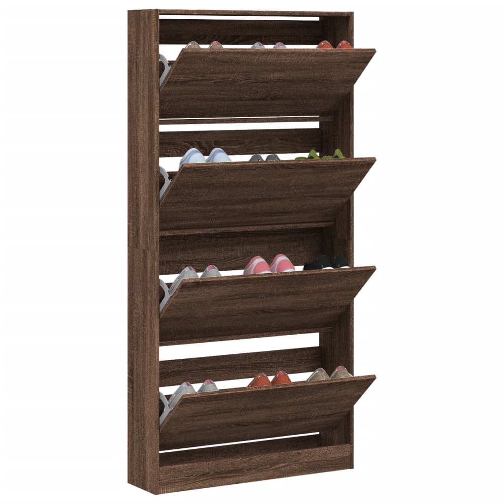 Shoe cabinet with 4 flaps, brown oak look, 80 x 21 x 163.5 cm