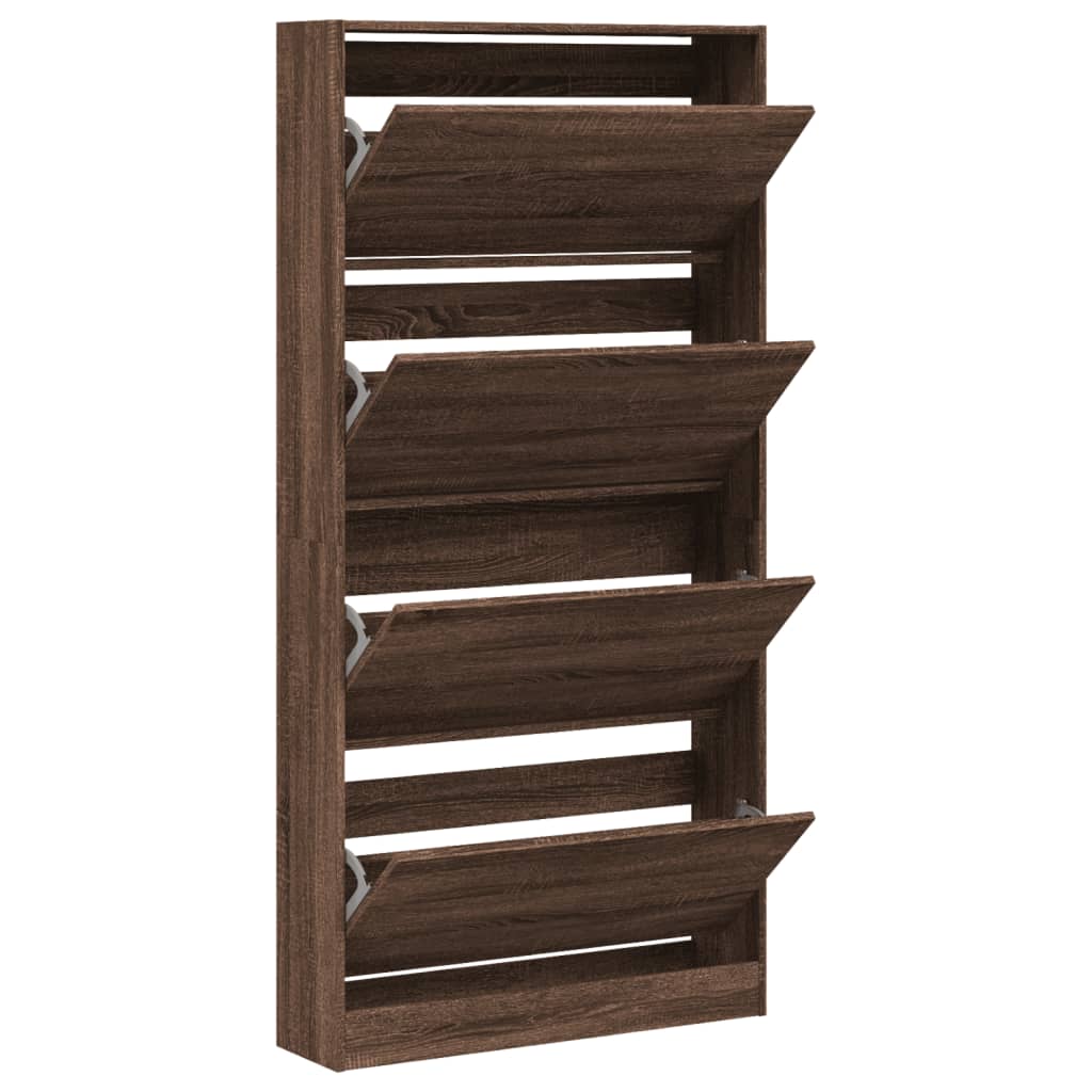 Shoe cabinet with 4 flaps, brown oak look, 80 x 21 x 163.5 cm