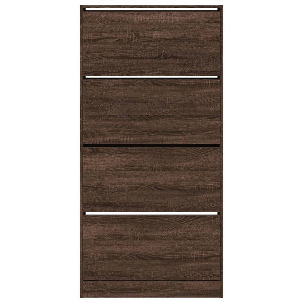 Shoe cabinet with 4 flaps, brown oak look, 80 x 21 x 163.5 cm
