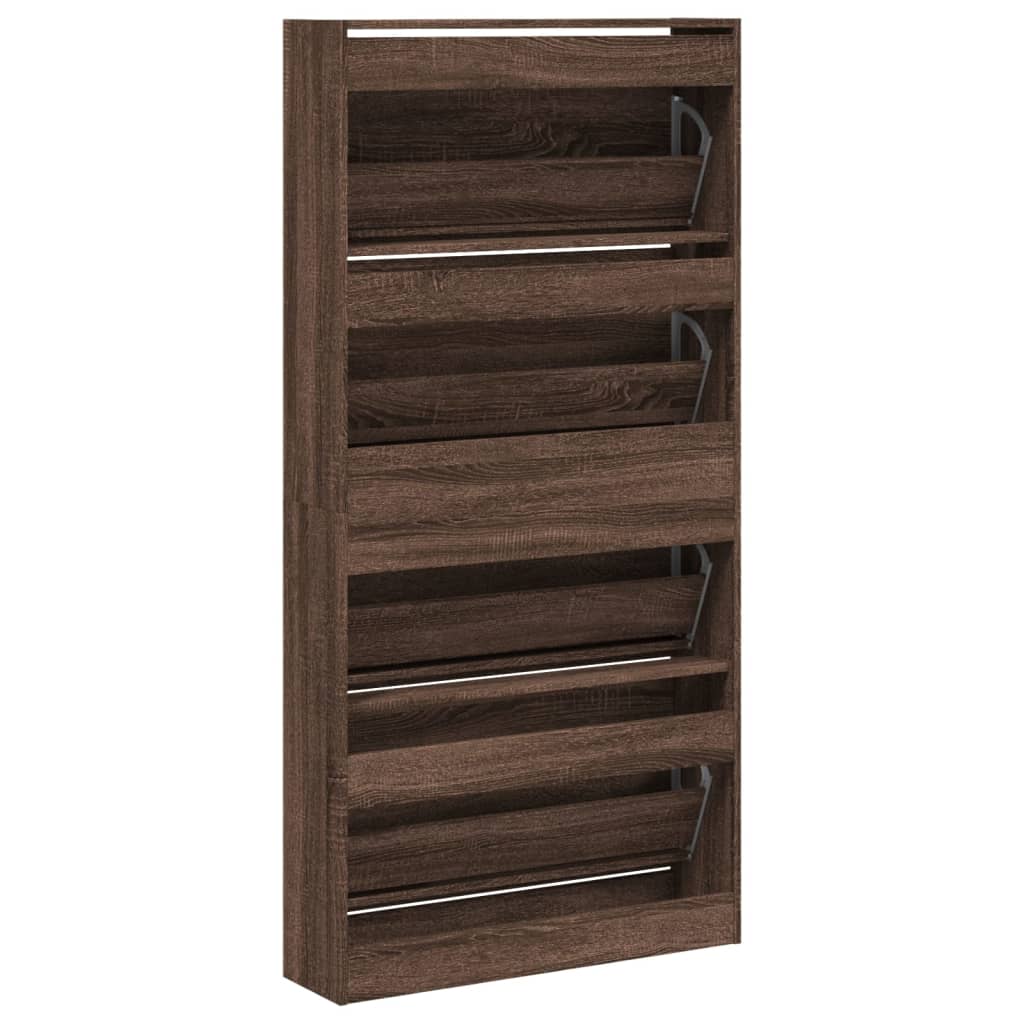 Shoe cabinet with 4 flaps, brown oak look, 80 x 21 x 163.5 cm