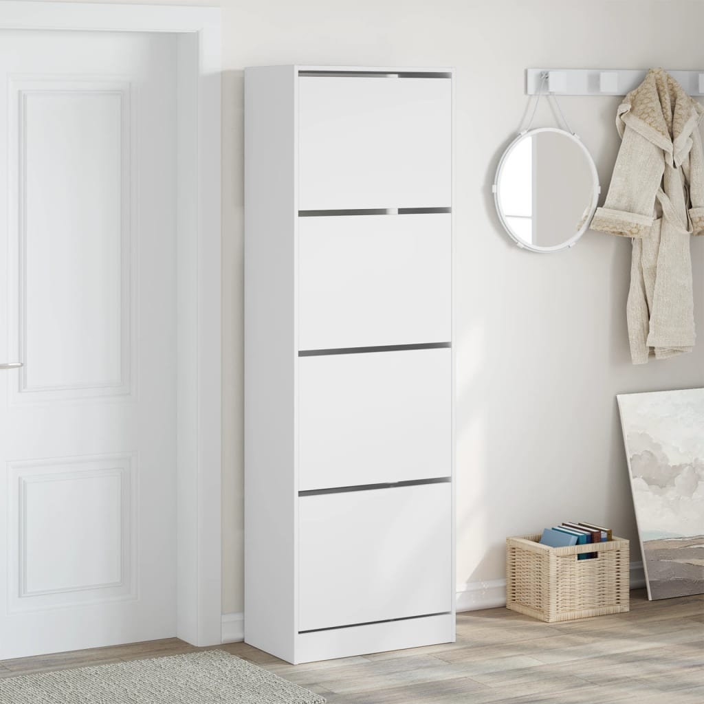 Shoe cabinet with 4 flaps white 60x34x187.5 cm