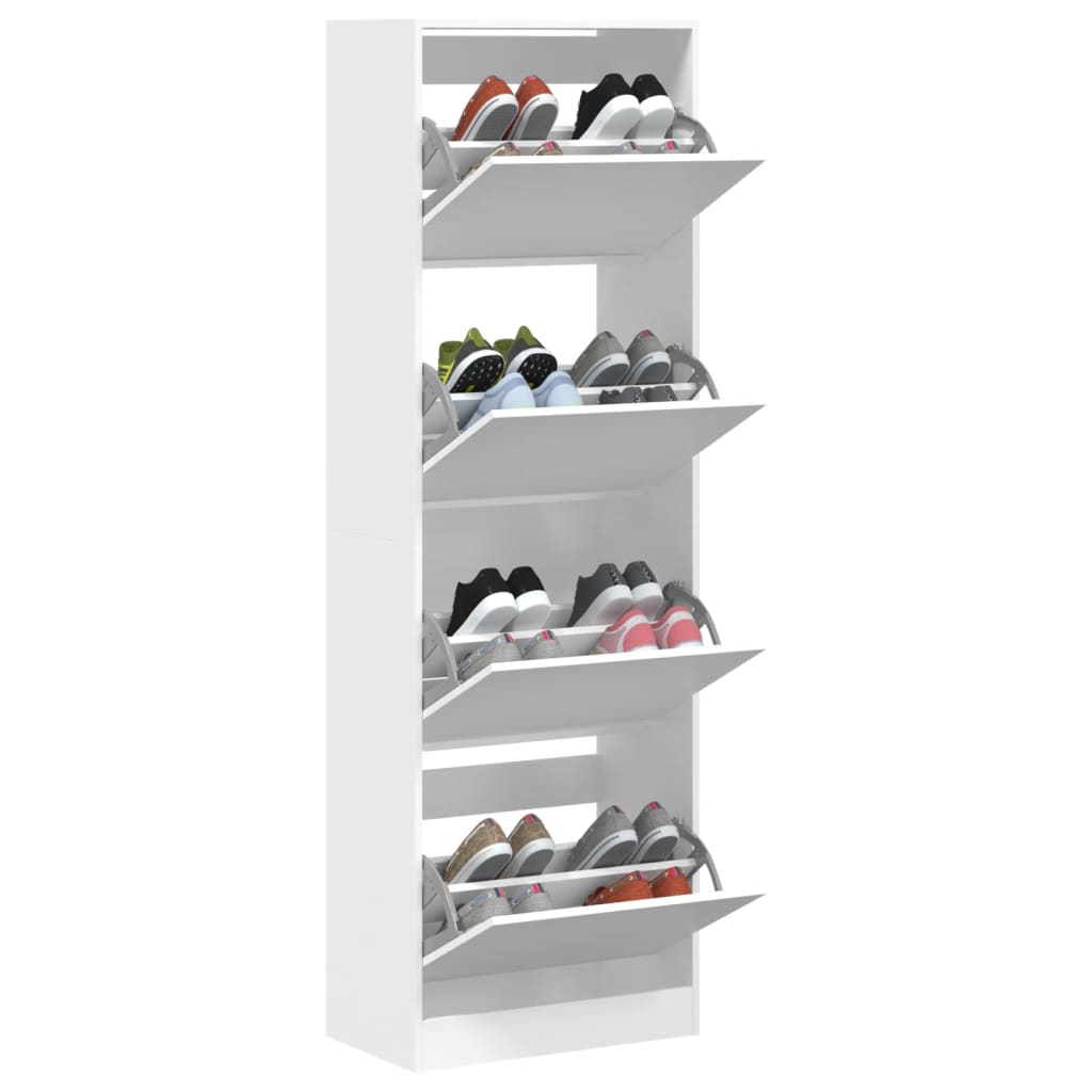 Shoe cabinet with 4 flaps white 60x34x187.5 cm