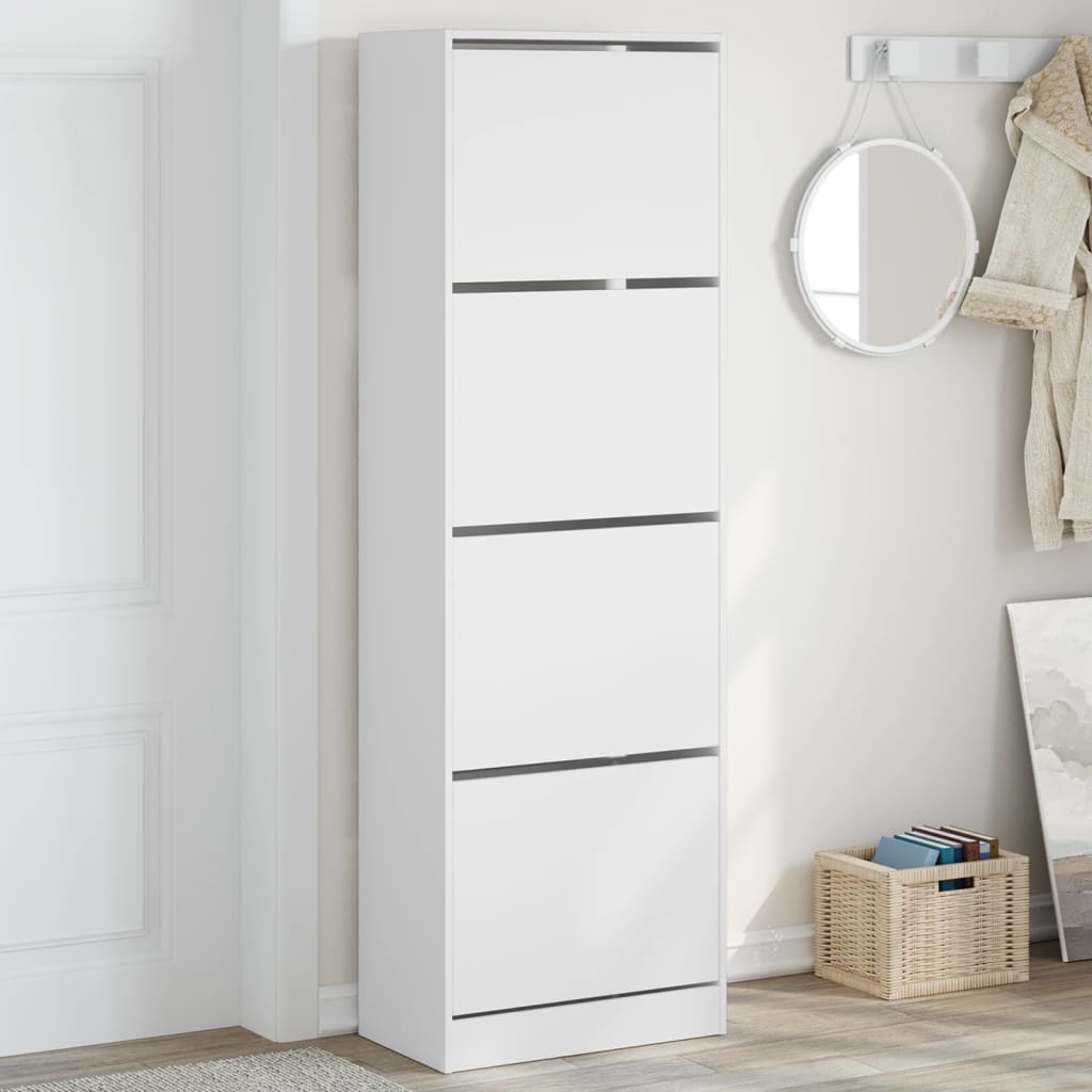 Shoe cabinet with 4 flaps white 60x34x187.5 cm