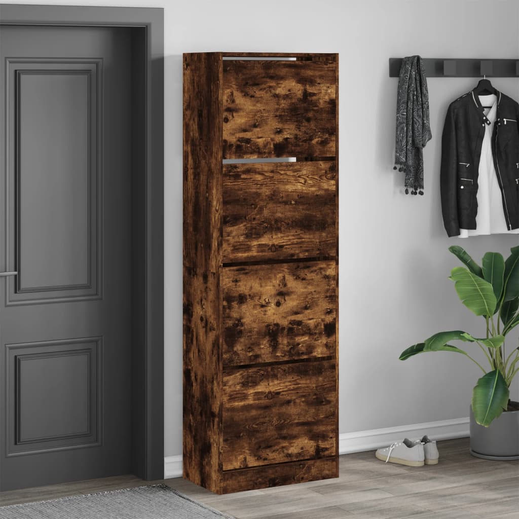 Shoe cabinet with 4 doors smoked oak 60x34x187.5 cm