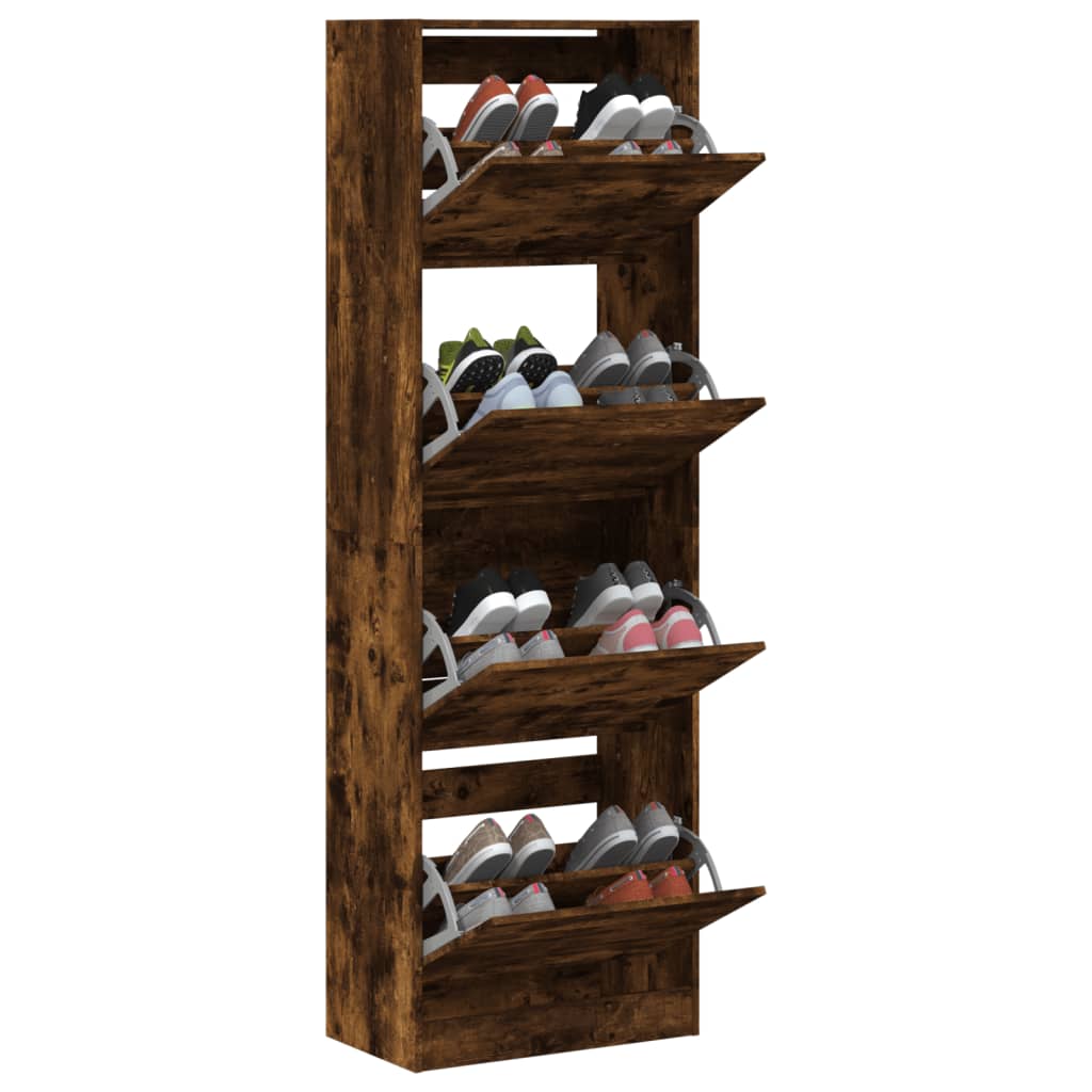 Shoe cabinet with 4 doors smoked oak 60x34x187.5 cm