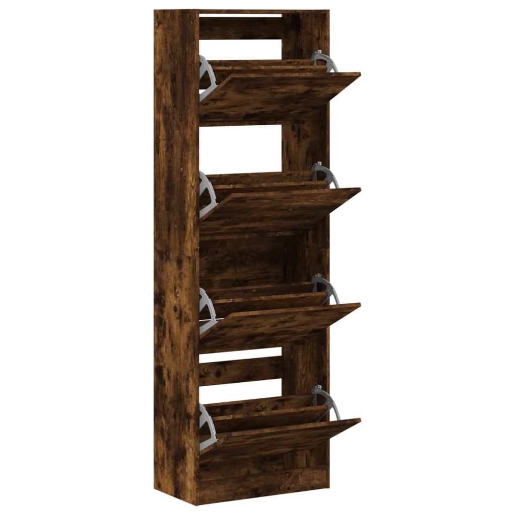Shoe cabinet with 4 doors smoked oak 60x34x187.5 cm