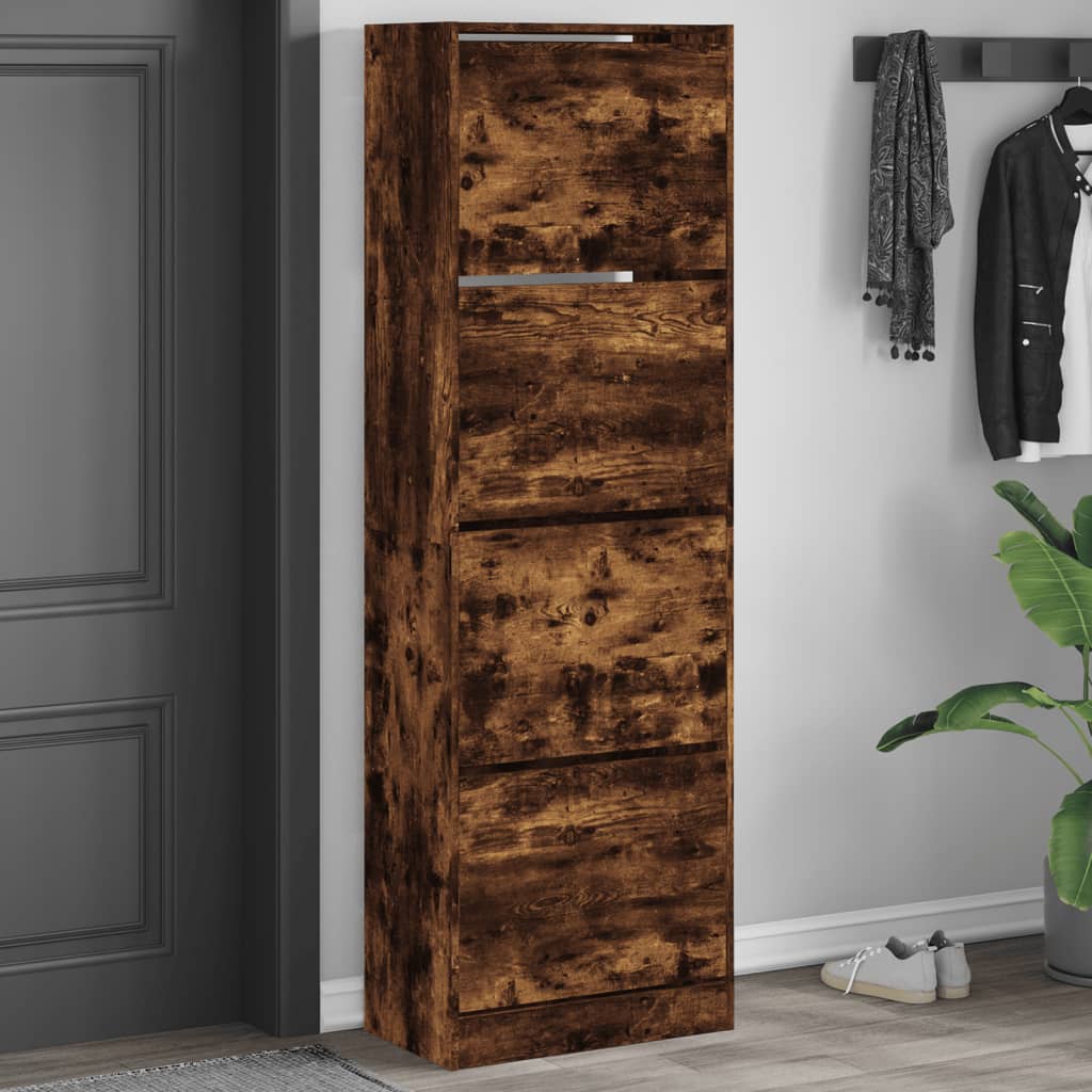 Shoe cabinet with 4 doors smoked oak 60x34x187.5 cm